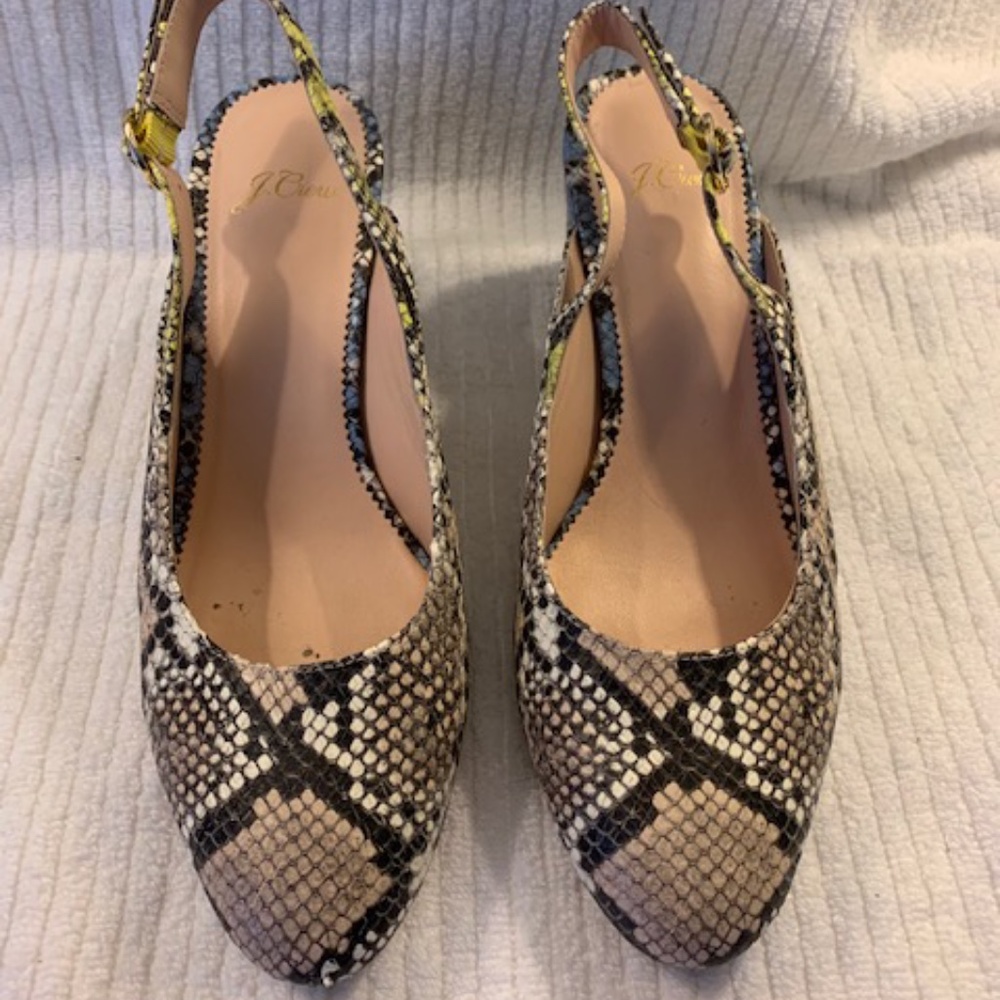 JCrew snake print sling back multi color pumps